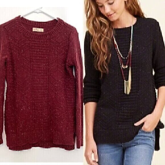 HOLLISTER Burgundy Maroon Red Speckled Flecked Chunky Wool Blend Tunic Sweater S - Picture 1 of 12